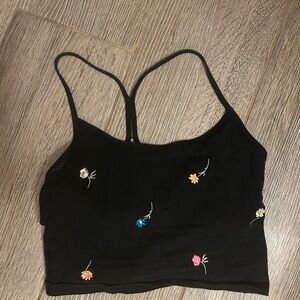 PINK Victoria's Secret Black Cropped Floral Embroidered Cami
